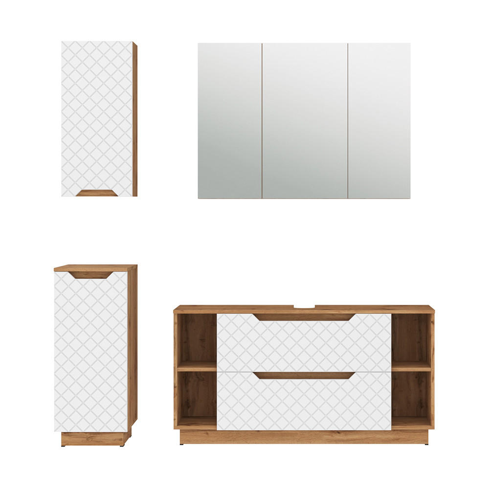 BADMÖBEL-SET Lotta Eiche/Weiß mit Kachelstruktur 4 Teile - Eichefarben/Weiß, Holzwerkstoff (119.2/62.5/35cm) - Vicco