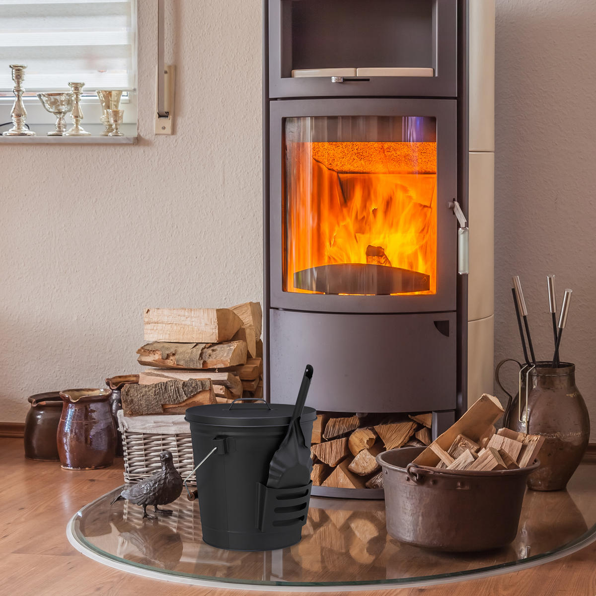 ASCHEEIMER - Schwarz, Holz/Metall (33/38/47.5cm) - Relaxdays