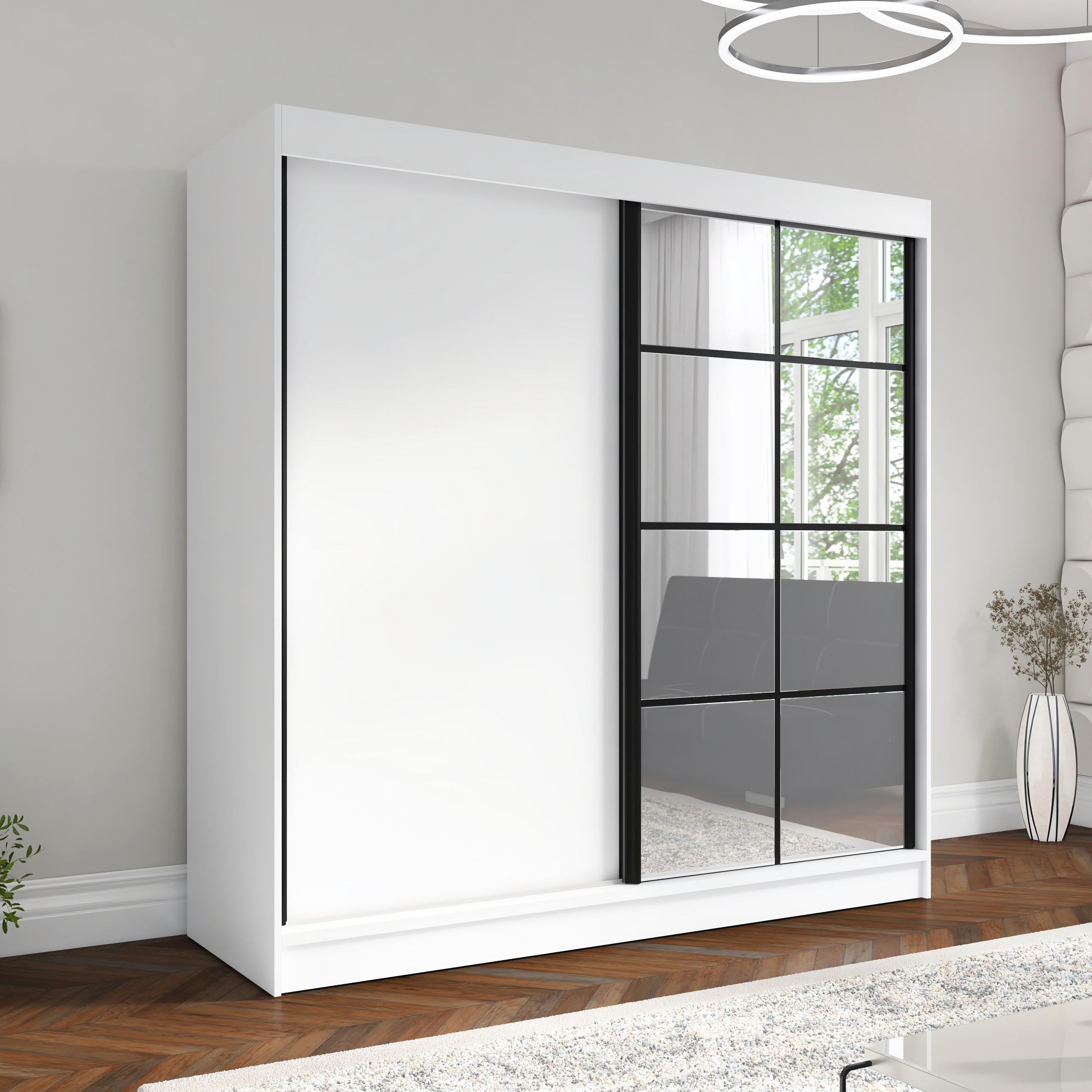 SCHWEBETÜRENSCHRANK 200 CM TAVIRO Farbe: Weiß - Weiß, Holzwerkstoff (200/215/60cm) - A&J MöbelLand