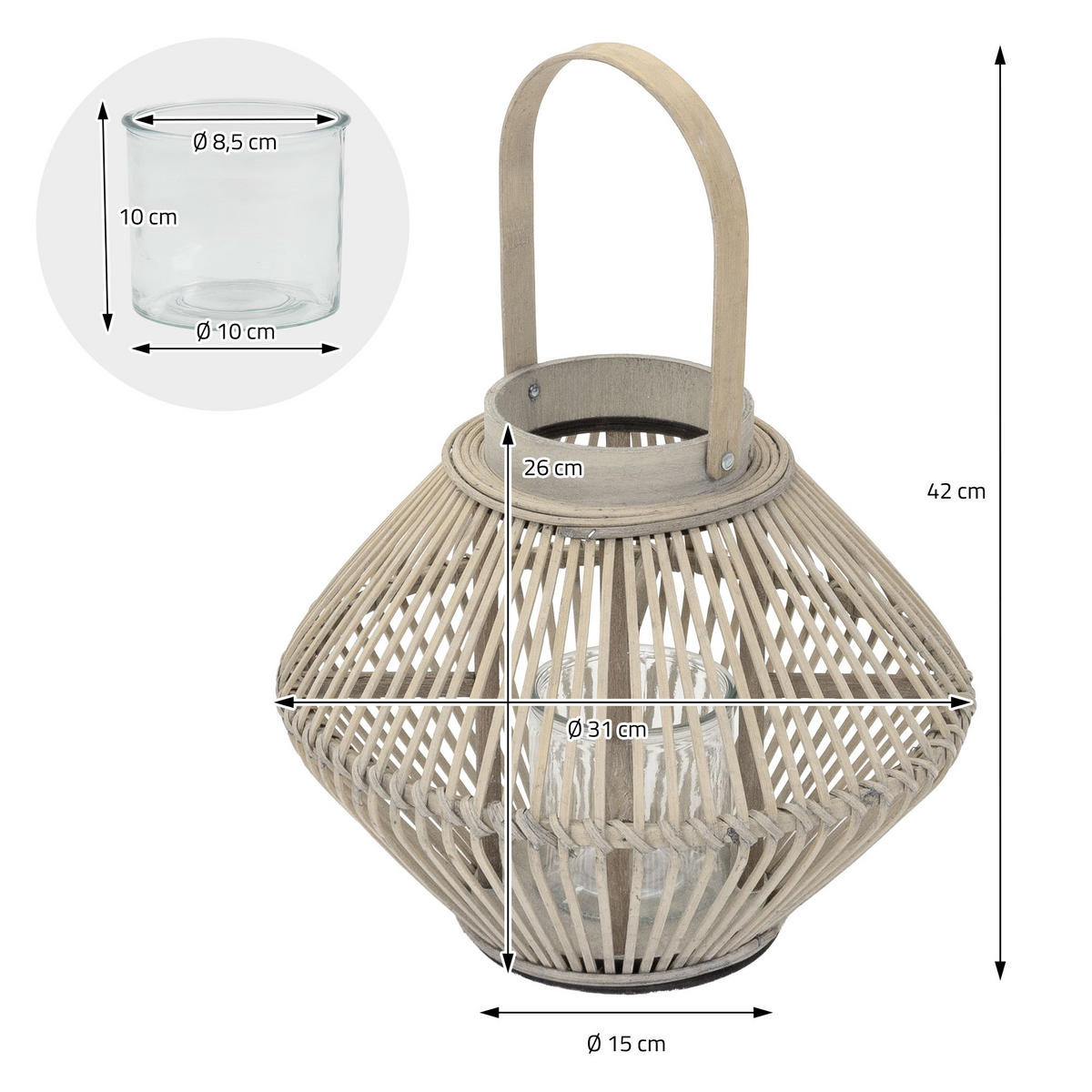 BAMBUSOVÁ LUCERNA V: 42 cm, barva dřeva, styl boho - přírodní, dřevo (31/42/31cm) - ECD-Germany