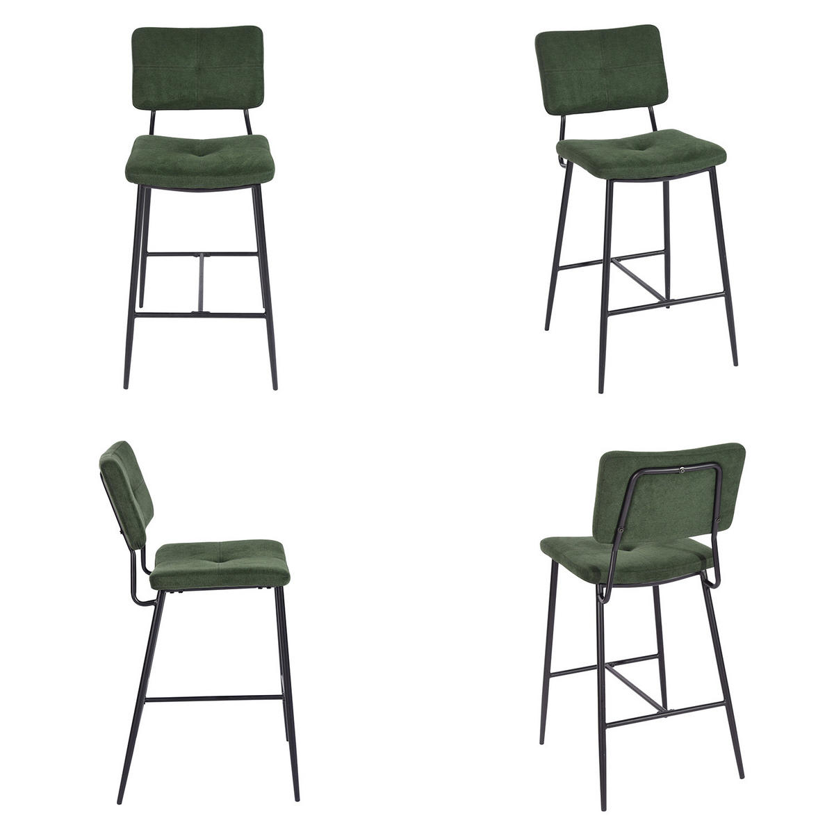 BARHOCKER 2er-Set, 69 cm Sitzhöhe, Gepolsterte Barstühle mit Rückenlehne und Fußstütze - Grün, Metall (46/102/52cm) - Meubles Cosy