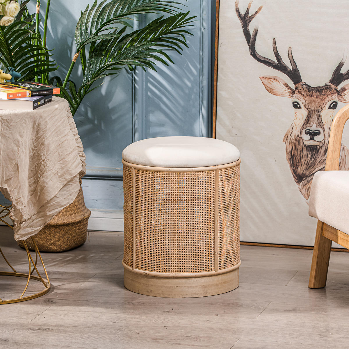 POUF Rattan Beige - Beige, Holz (35/44/35cm) - Nordlys