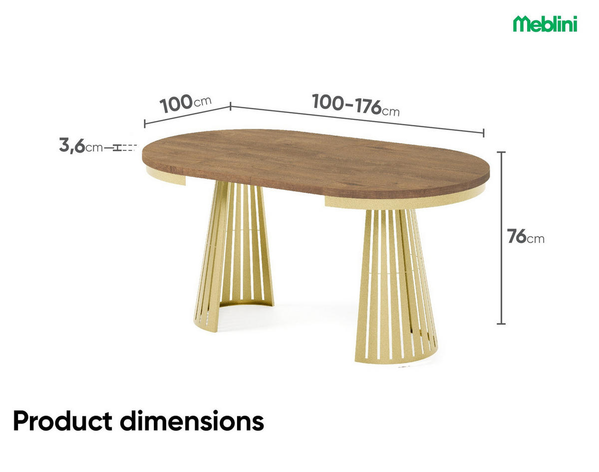 ESSTISCH Cone Bis - Dunkelbraun/Goldfarben, Holzwerkstoff/Metall (100/100/76cm) - Meblini