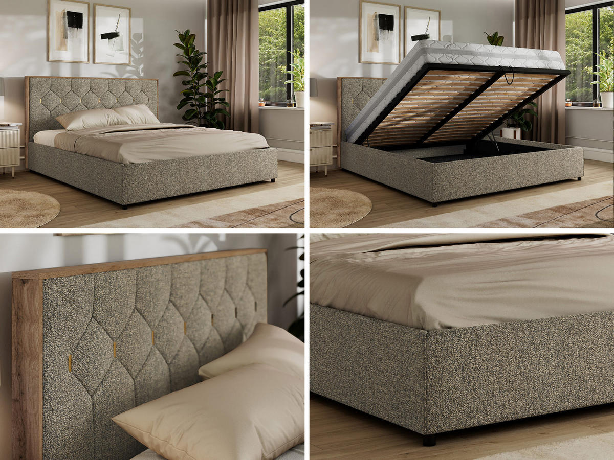 POLSTERBETT LARINO CLASSIC 160/200 - Grau Strukture - ohne Matratze - Grau, Textil (160/200cm) - MKS
