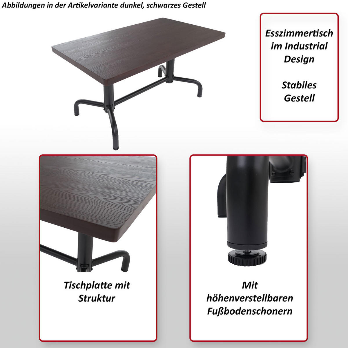 JÍDELNÍ STŮL hranatý hnědý, černý - černá/hnědá, dřevo (80/140/74cm) - MCW