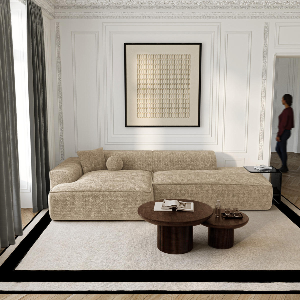 ECKSOFA (links) HANA Strick-Samt Taupe 260cm - Taupe, Textil (260/155cm) - Premium Interiors