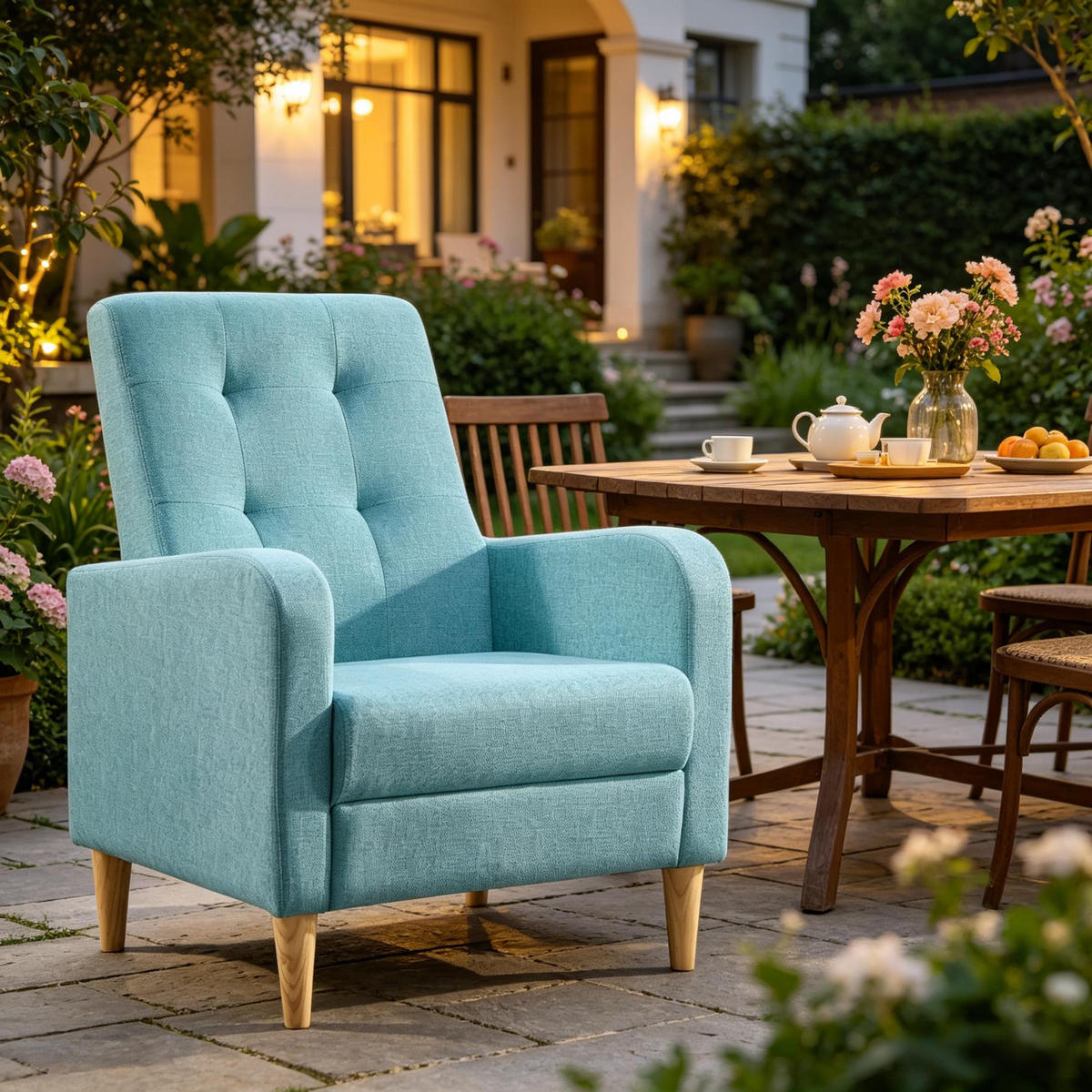 SESSEL Multifunktional mit Leinenbezug, DE-42157, Blau - Blau, Holzwerkstoff (61/90.5/54cm) - ComfortXL