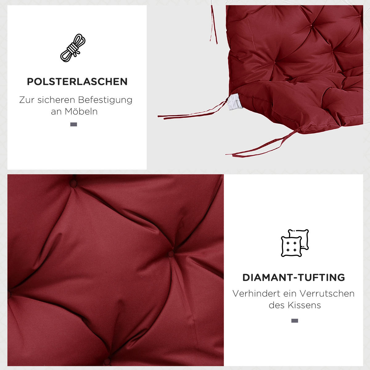 BANKAUFLAGE 3 Sitzer 150 x 98 x 8 cm - Rot, Kunststoff (150/8/98cm) - Outsunny