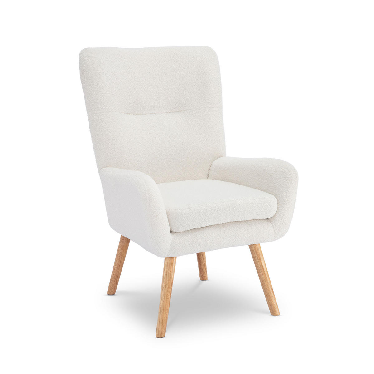 SESSEL Gaïa Moderner skandinavischer aus weißem Frotteestoff - Weiß/Akaziefarben, Holz/Textil (66.5/98/80.5cm) - Sicaan