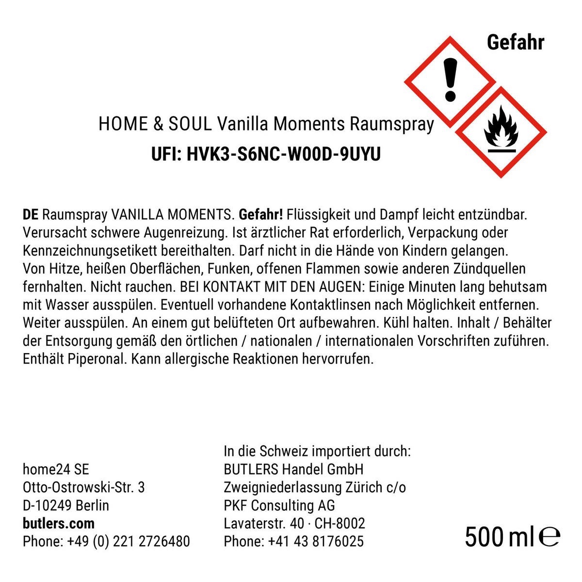 RAUMSPRAY Home & Soul Vanilla Moments - Transparent, Glas (7/21/7cm) - Butlers