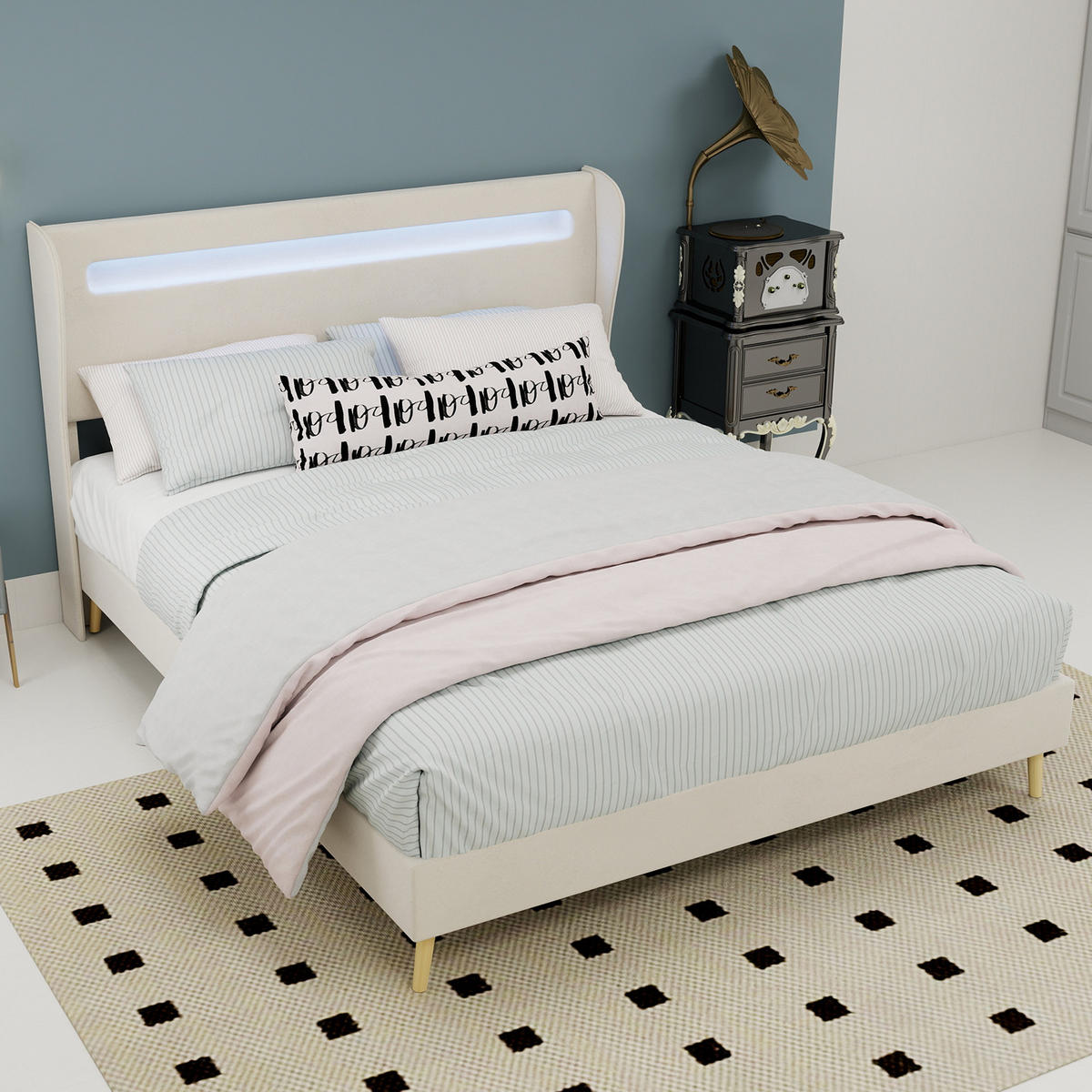 POLSTERBETT 140x200 cm LED ohne Stauraum beige - Beige, Textil (140/200cm) - LEBENLANG