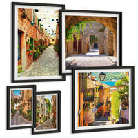BILDER SET 5er Set - 50x50 cm & 20x30 cm & 40x60 cm Schwarzer Rahmen - Italienische Straßen, Blumen, Architektur - Schwarz, Kunststoff (40/60cm) - TULUP