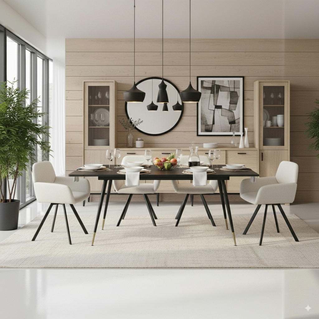 ESSTISCH Rechteckig, schwarz, ausziehbar - Schwarz, Holz/Metall (80/120/75cm) - Urban Meuble