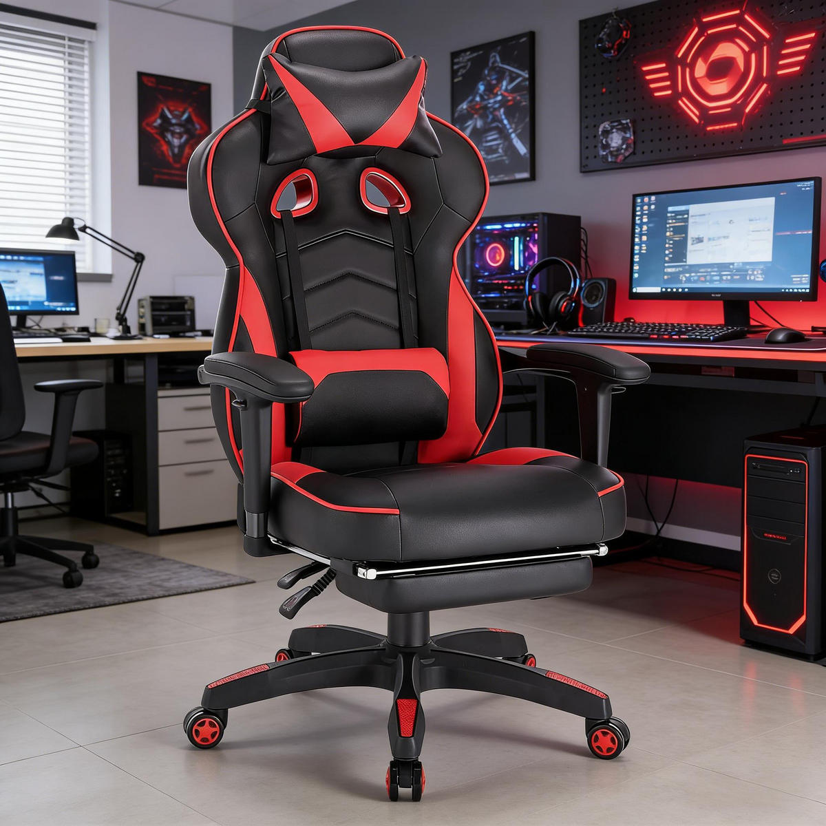 GAMINGSTUHL Schwarz Rot - Schwarz, Metall (70/128/46cm) - PANGIVO