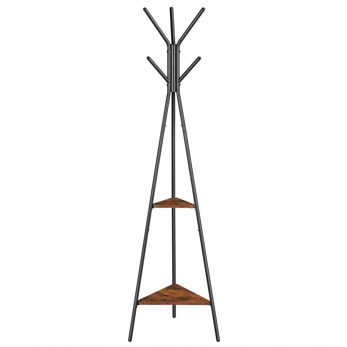 KLEIDERSTÄNDER Holzoptik Metall Dunkelbraun Schwarz mit Ablagen 179 × 49,5 cm - Dunkelbraun/Schwarz, Holzwerkstoff/Metall (49/179/49cm) - Begryf