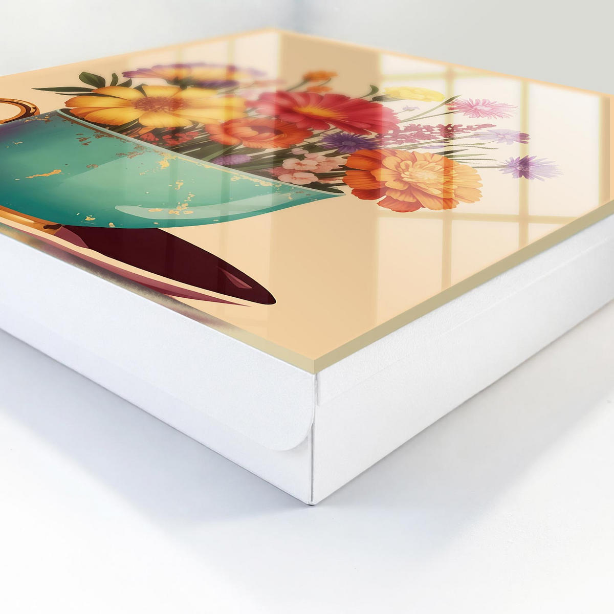 SCHLÜSSELBOX Weiß 30x30 cm – Türöffnung nach rechts - Blumenbecher - Türkis, Metall (30/30/5cm) - TULUP