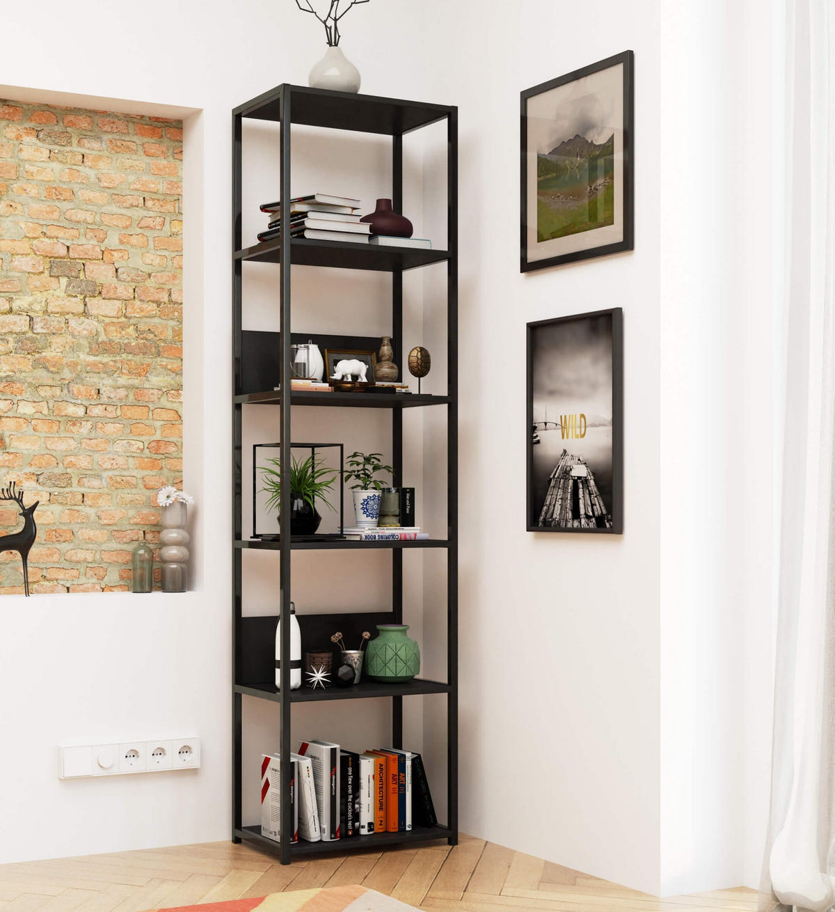 LOFT-REGAL Bücherregale Schwarz, 50x192x32 cm - Schwarz, Holz (50/192/32cm) - Milordbikes