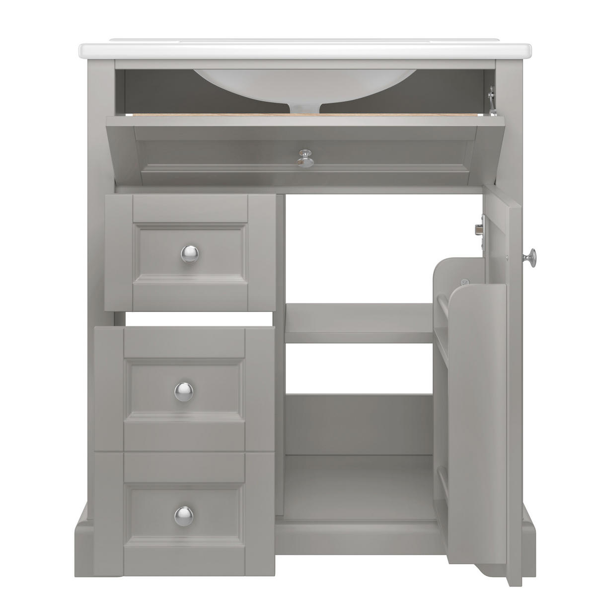 BADEZIMMERSCHRANK mit Waschbecken aus MDF und Keramik 76x46x87 cm Grau freistehend mit Stauraum - Grau, Keramik (76/87/46cm) - Modfu