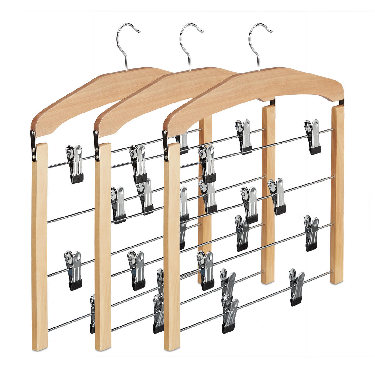 SÚPRAVA vešiakov na sukne - svetlohnedá, kov/drevo (39/45.5/2.5cm) - Relaxdays