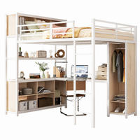 HOCHBETT 140/200 mit Schreibtisch, Kleiderschrank und Stauraum in Weiß und Natur - Weiß, Holzwerkstoff/Metall (140/200cm) - EVRYAE