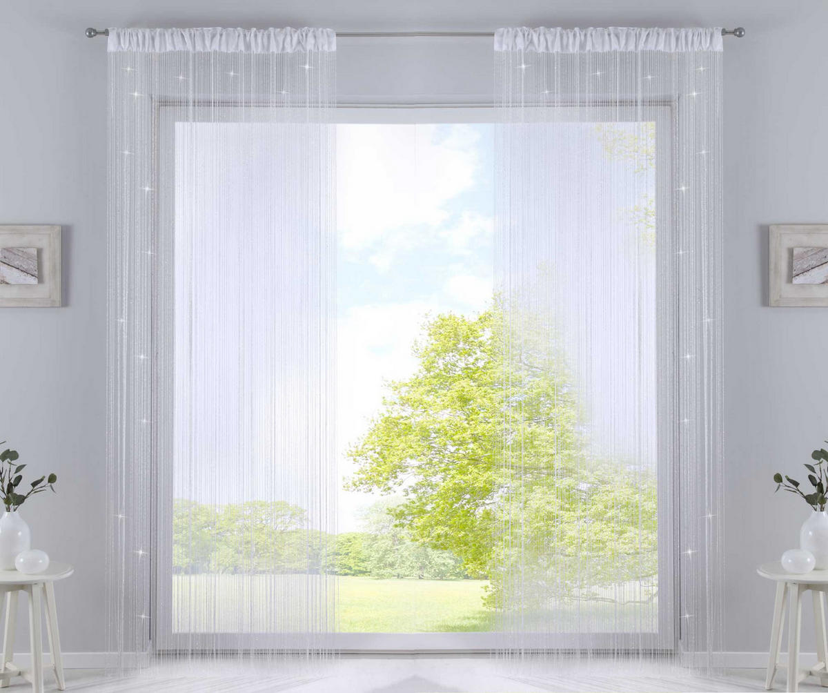 FADENGARDINE 2ER SET HxB 250x140 cm Weiß Lurex - Weiß Hochglanz, Textil (140/250cm) - Gardinenbox