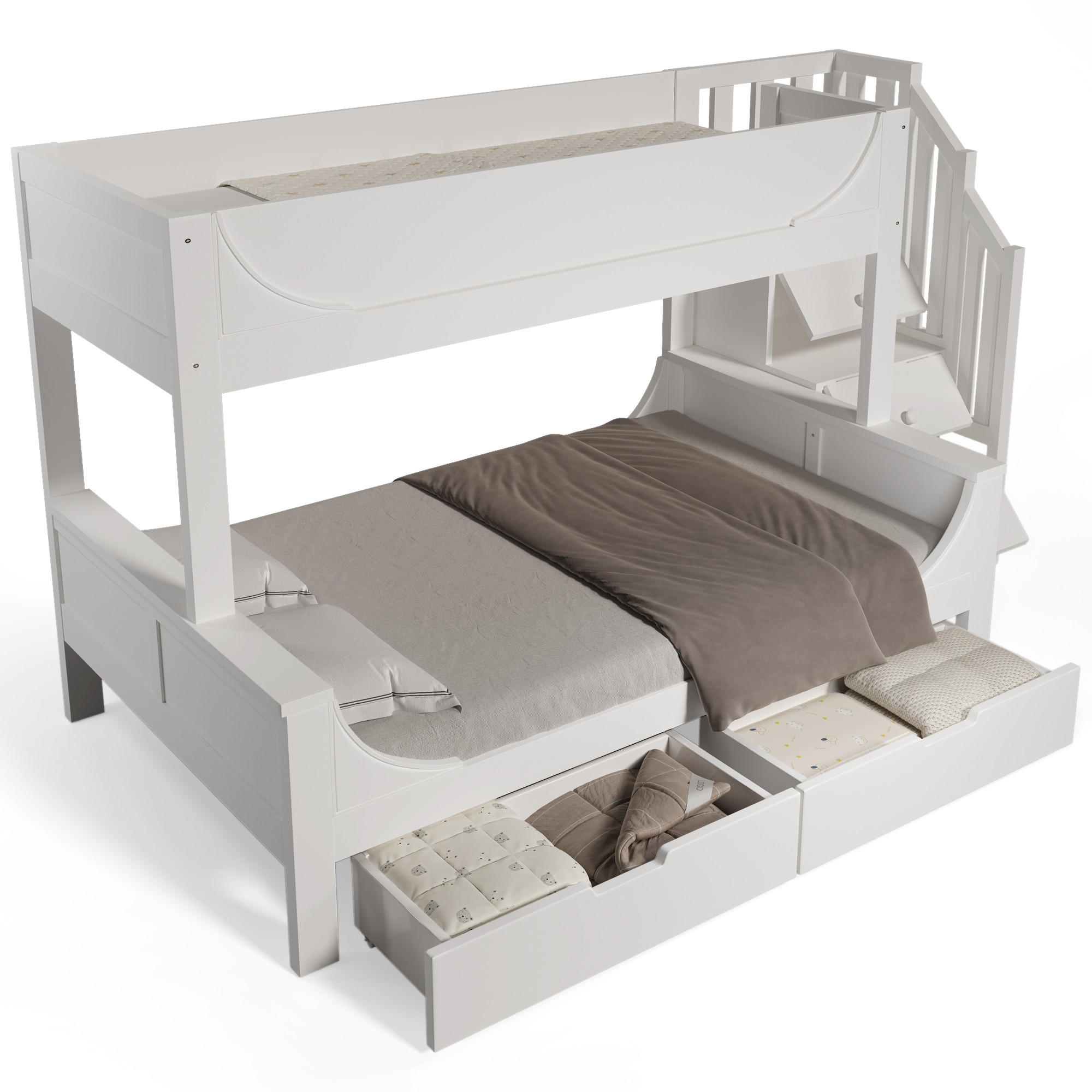 ETAGENBETT 90/200 cm & 140/200 cm in Weiß mit Leiterschrank und 2 Schubladen - Weiß, Holz/Holzwerkstoff (140/200cm) - WISHDOR