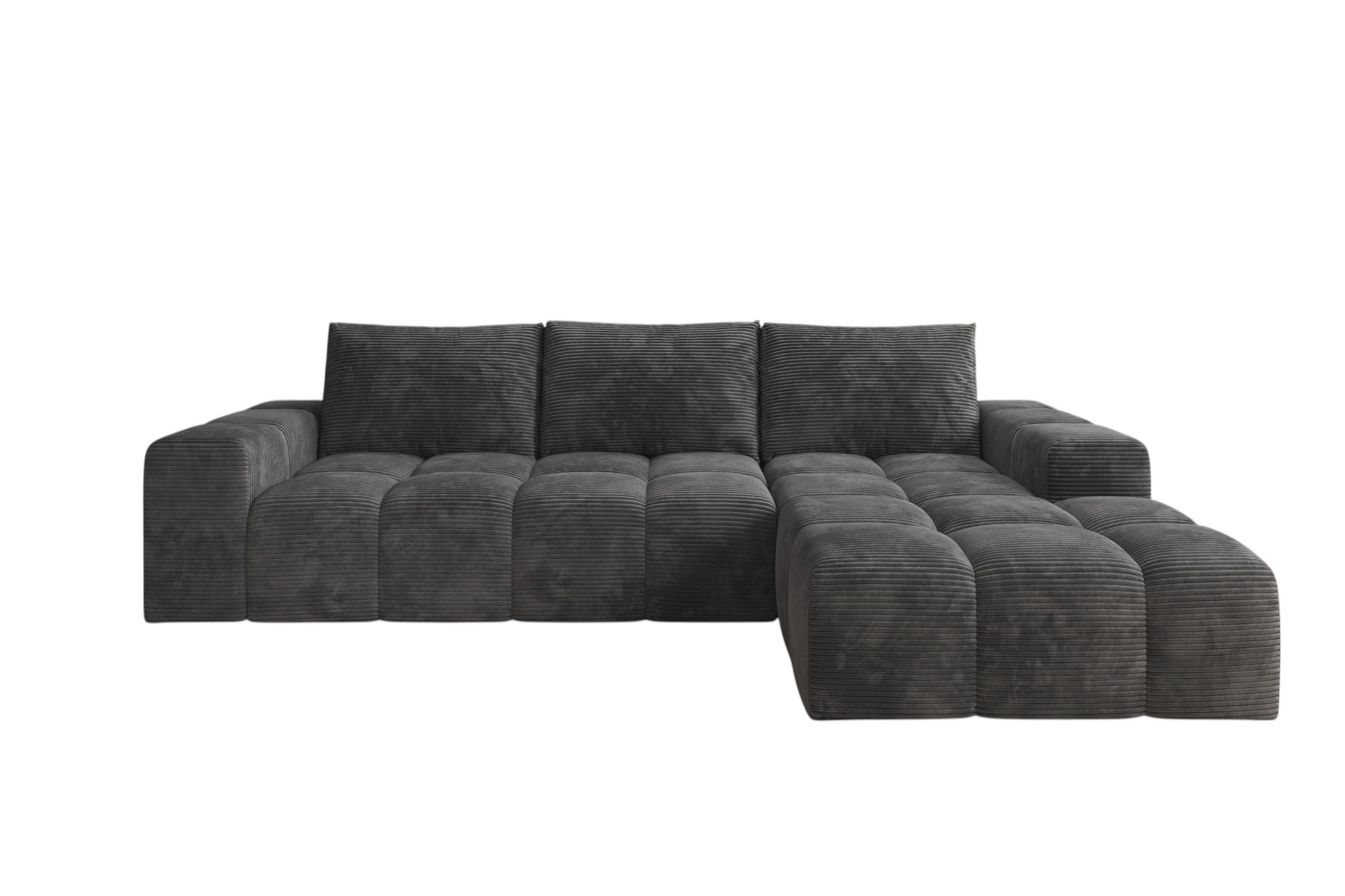 ECKSOFA Cento, L-Form, Ottomane Rechts, Cordstoff, 285x56x180 cm, Dunkelgrau - Dunkelgrau, Holz (285/180cm) - PROMETO Möbel