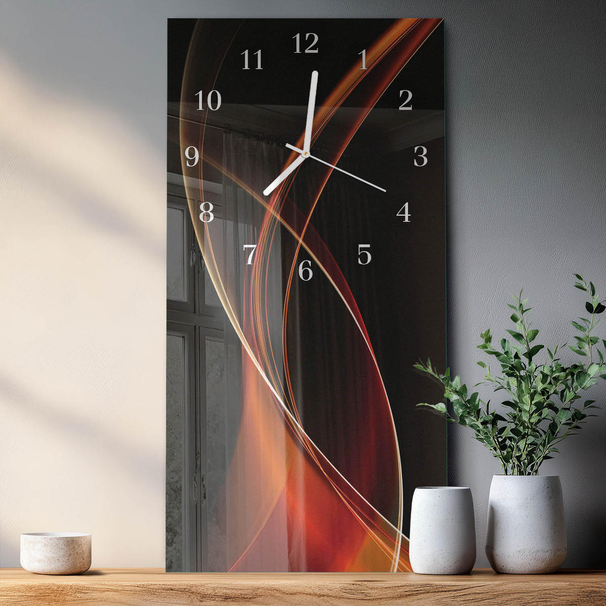 WANDUHR 30x60 cm - Abstraktion - Orange, Glas (30/60/0.4cm) - TULUP