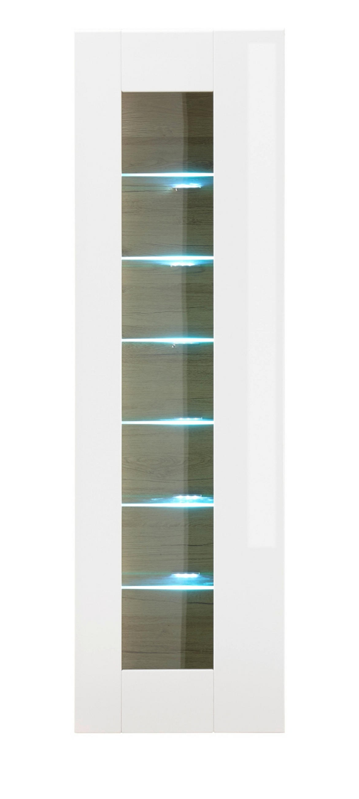 VITRINE weiß Hochglanz, Grandson Eiche, Vitrinenschrank hängend, stehend 45 x 166 cm - Weiß Hochglanz/Eichefarben, Holzwerkstoff (45/166/38cm) - Furn.Design
