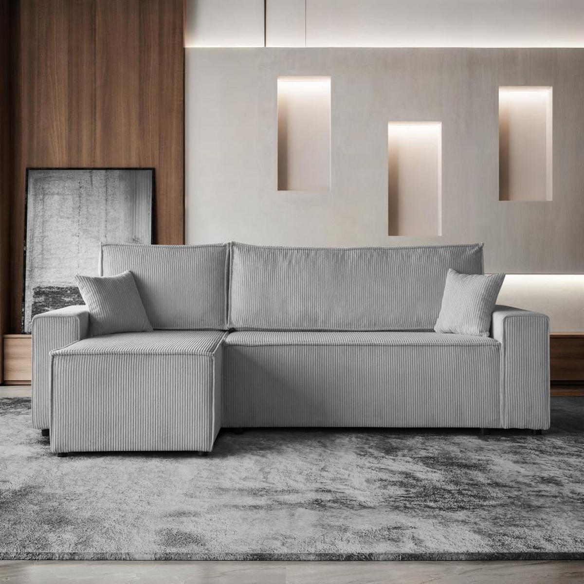 ROHOVÁ ROZKLÁDACÍ POHOVKA Hektor, s funkcí spaní, světle šedá - černá/světle šedá, textil/plast (247/152cm) - Beautysofa