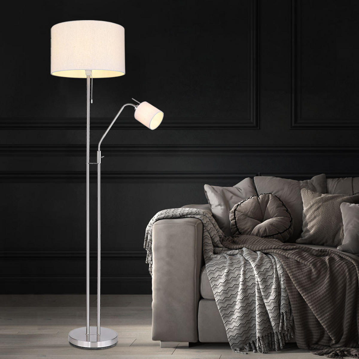LED STEHLEUCHTE AVA Textil Beige - Beige, Metall (40/40/175cm) - Globo Lighting