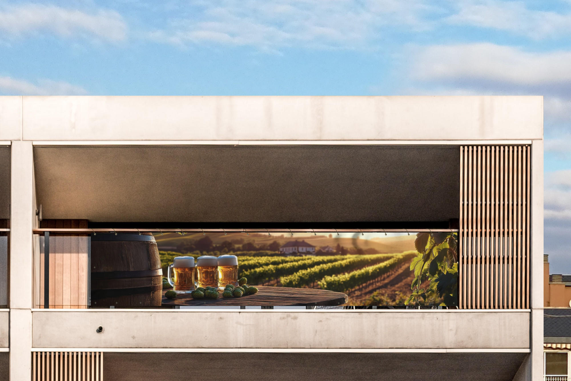 BALKON-SICHTSCHUTZ Bier - Hopfen - Landschaft - Grün, Kunststoff (500/95cm) - MuchoWow