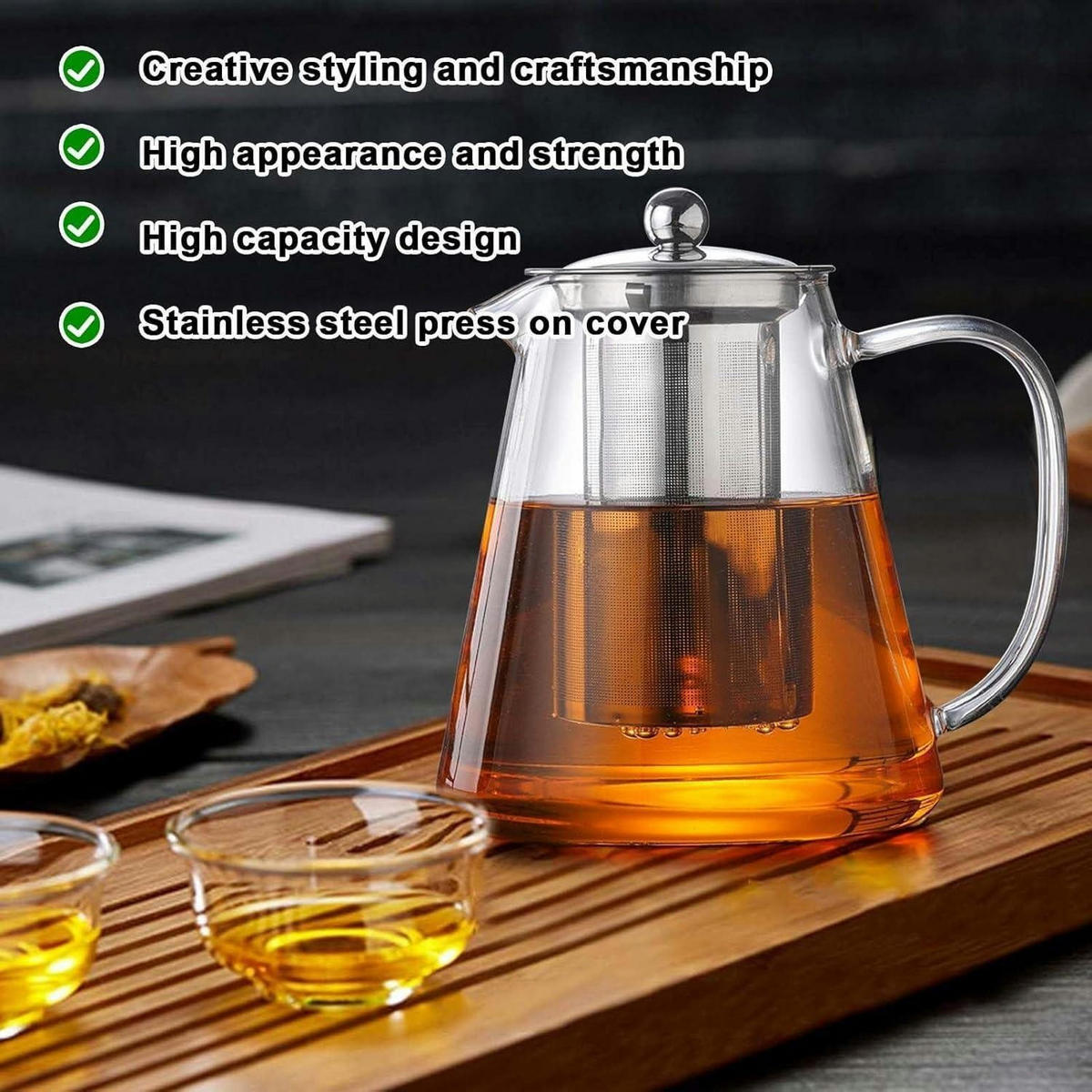 TEEKANNE mit Siebeinsatz 1300 ml Borosilikatglas hitzebeständig - Transparent, Glas (16/16cm)