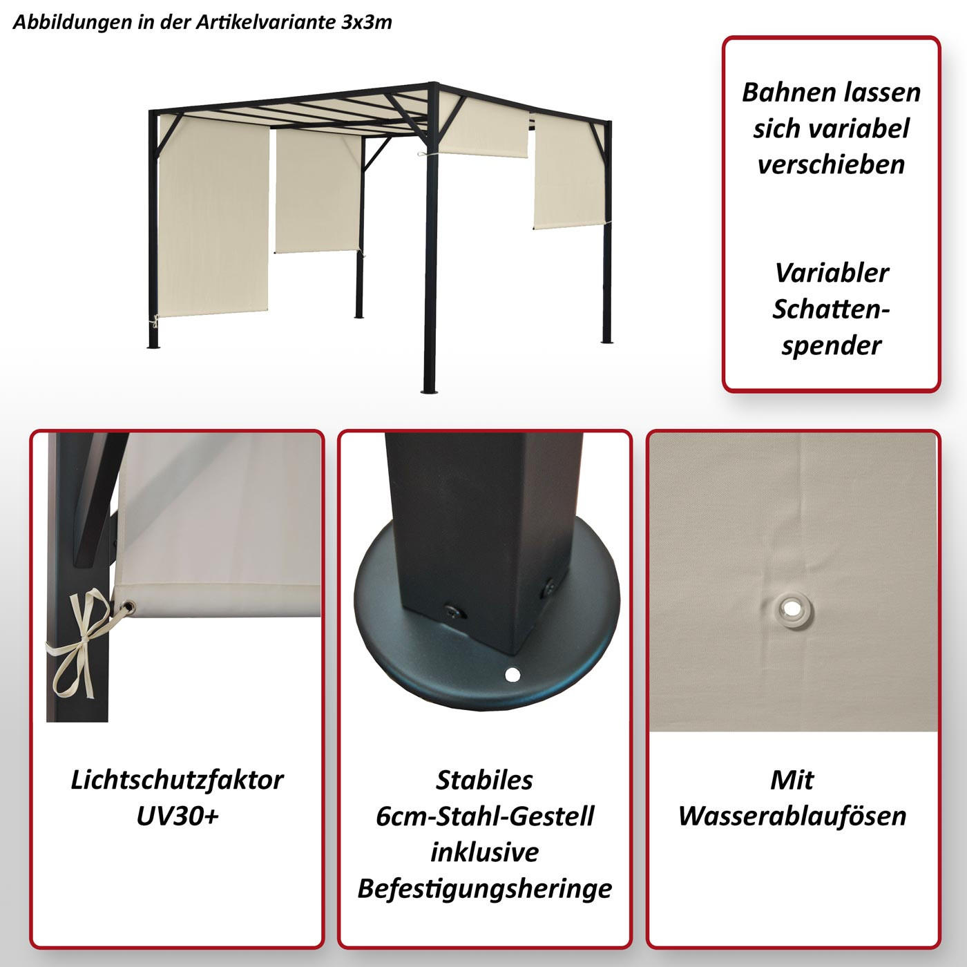 PERGOLA BEJA Cremeweiß - Weiß, Metall (305/212/405cm) - MCW