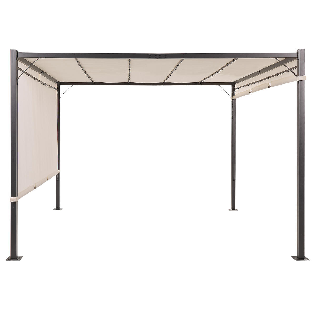 PERGOLA mit LED-Beleuchtung Stahl beige 310/310 cm Parga - Beige/Schwarz, Metall (310/215/310cm) - Beliani