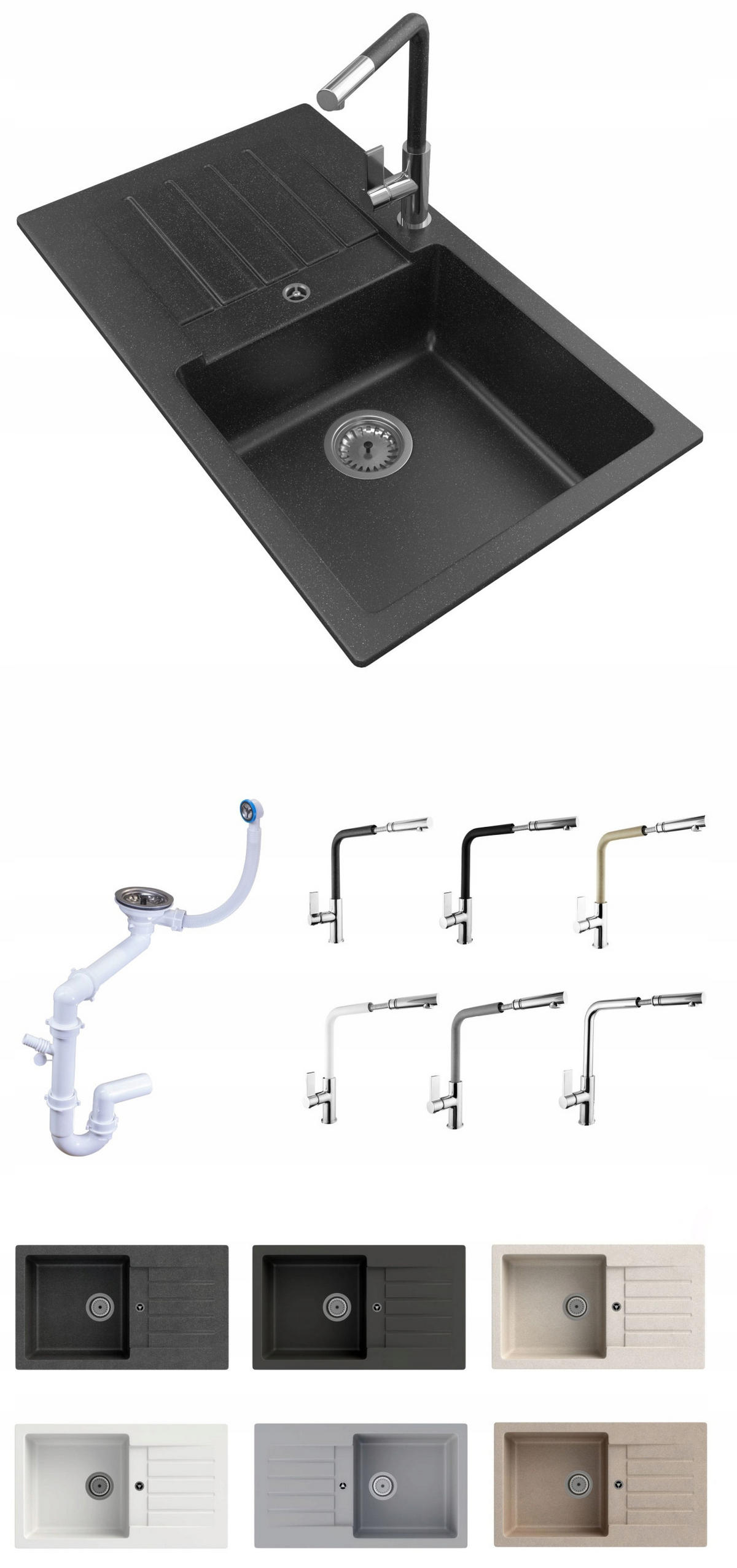 GRANITSPÜLE Trix mit Batterie Siphon - Weiß, Kunststoff/Stein (44/16/76cm) - Granitan