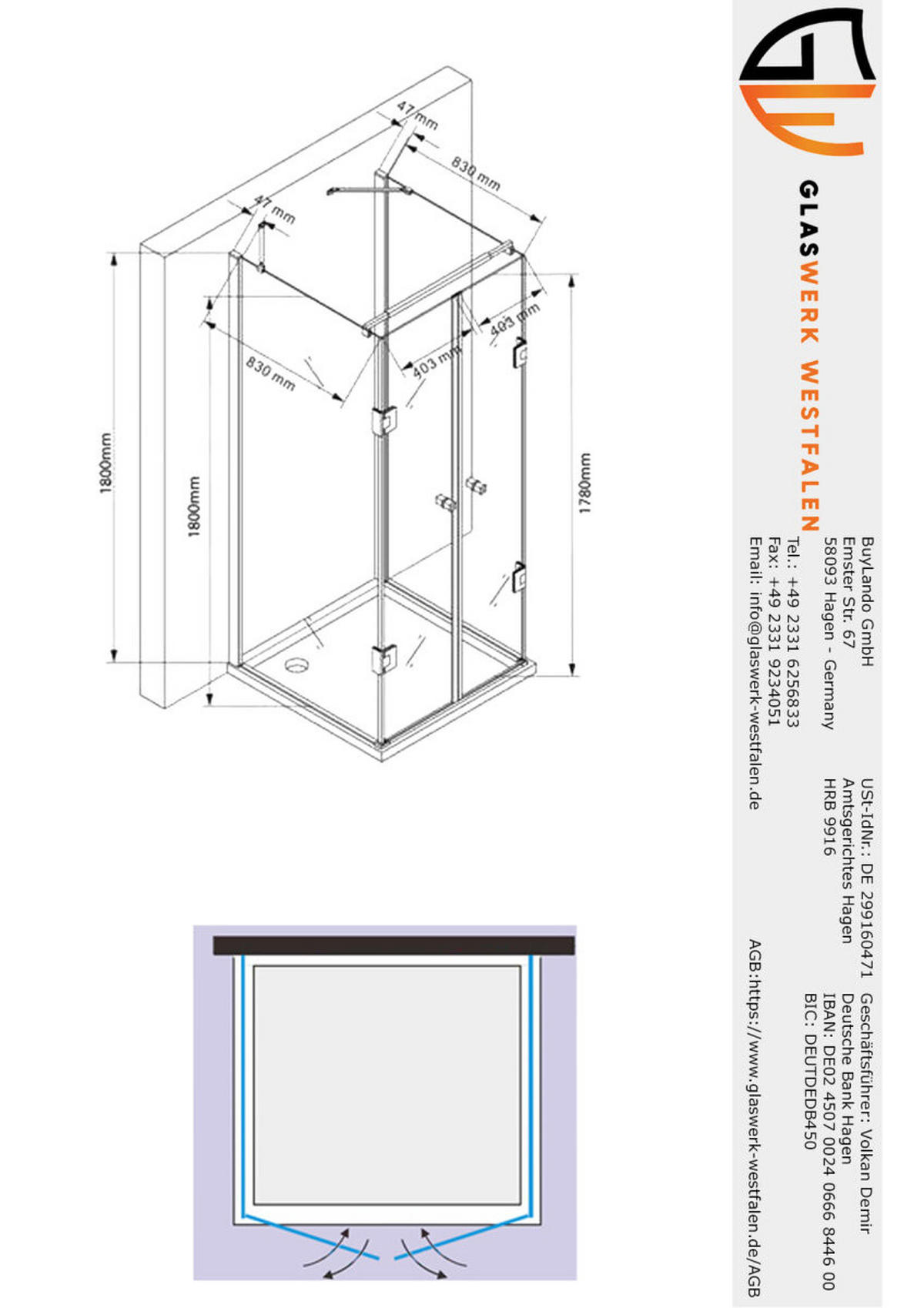 DUSCHKABINE Emma 100x90x100 x180 cm U-Form Gold - Goldfarben, Glas (100/90/180cm) -  Glaswerk Westfalen