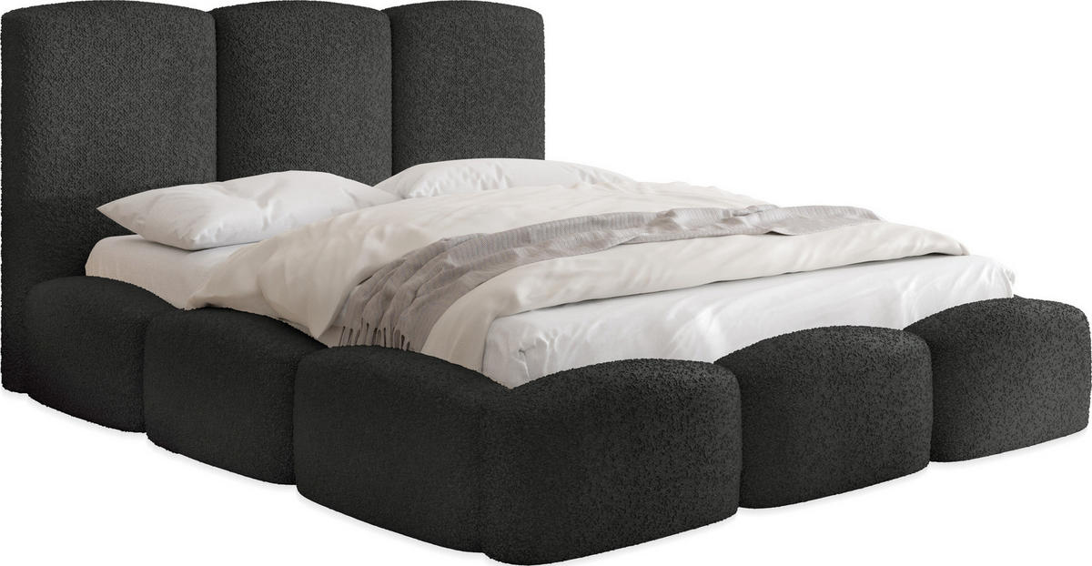 POLSTERBETT Harmony mit Bettkasten, Schwarz Boucle 200x200 cm - Birkefarben/Schwarz, Holz/Holzwerkstoff (200/200cm) - WFL GROUP