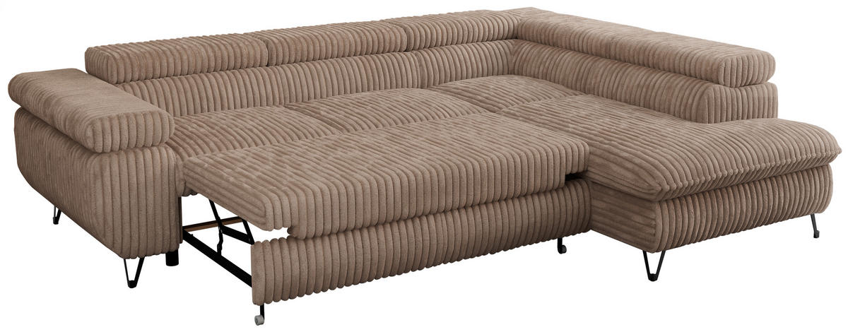 ECKSOFA PEDRO L Braun Cord - Rechts Seite - Schwarz/Braun, Textil/Metall (273/208cm) - MKS