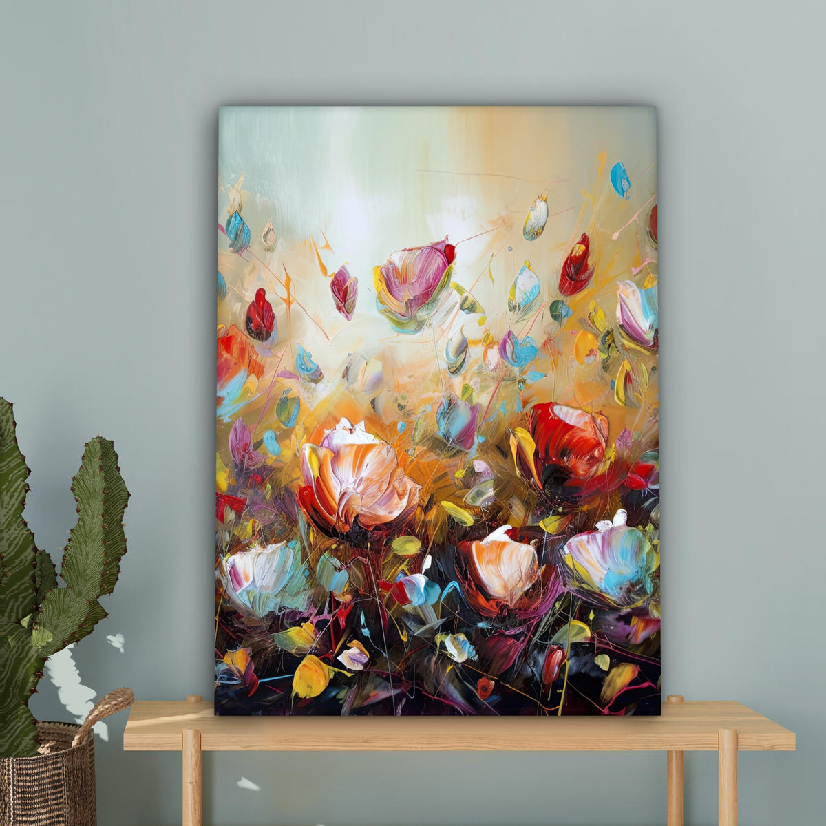 LEINWANDBILD Blumen - Kunst - Natur - Ölgemälde 60x80 cm - Multicolor, Textil (60/80cm) - MuchoWow