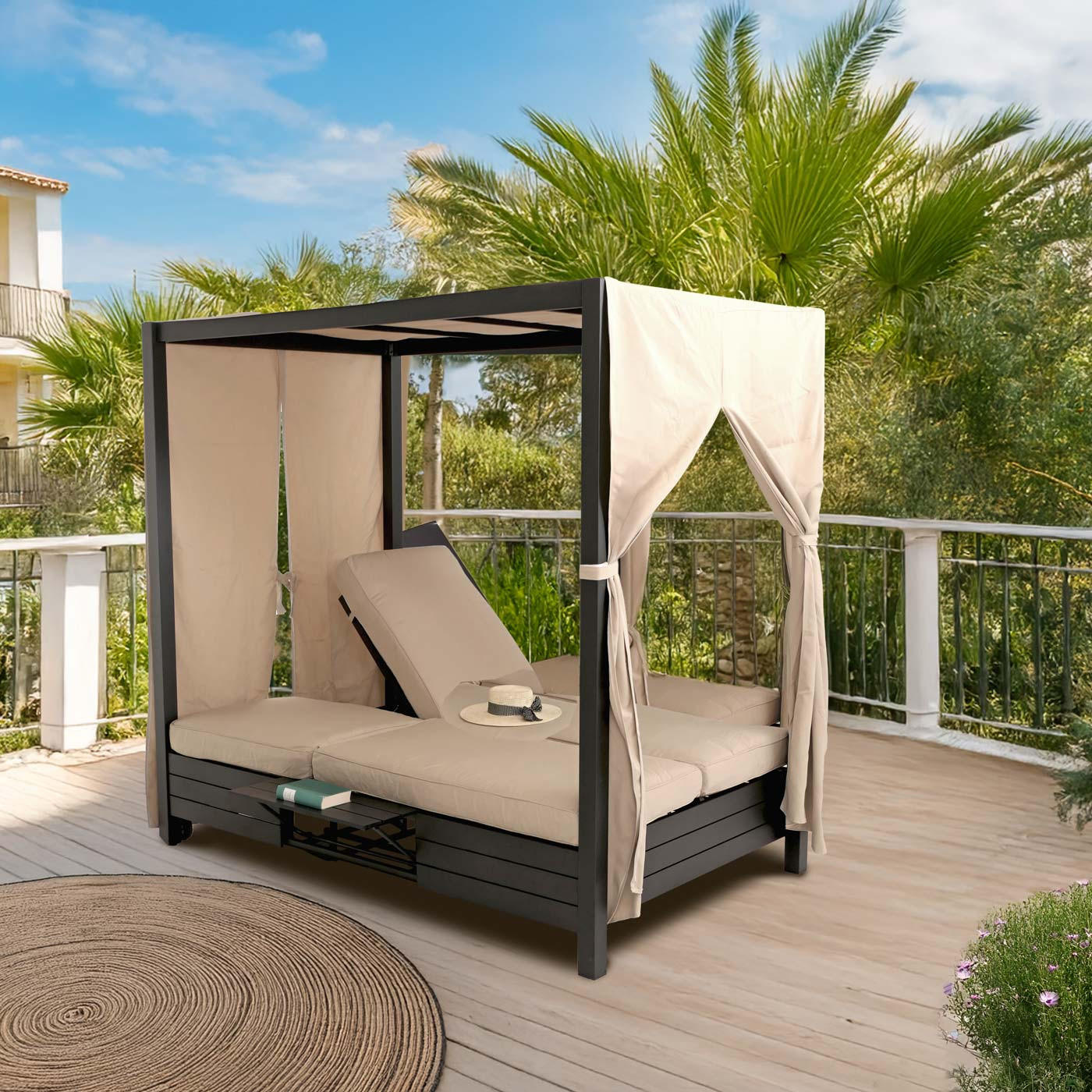 LOUNGE-GARTENLIEGE Schwarz - Schwarz, Textil (126/193/204cm) - MCW