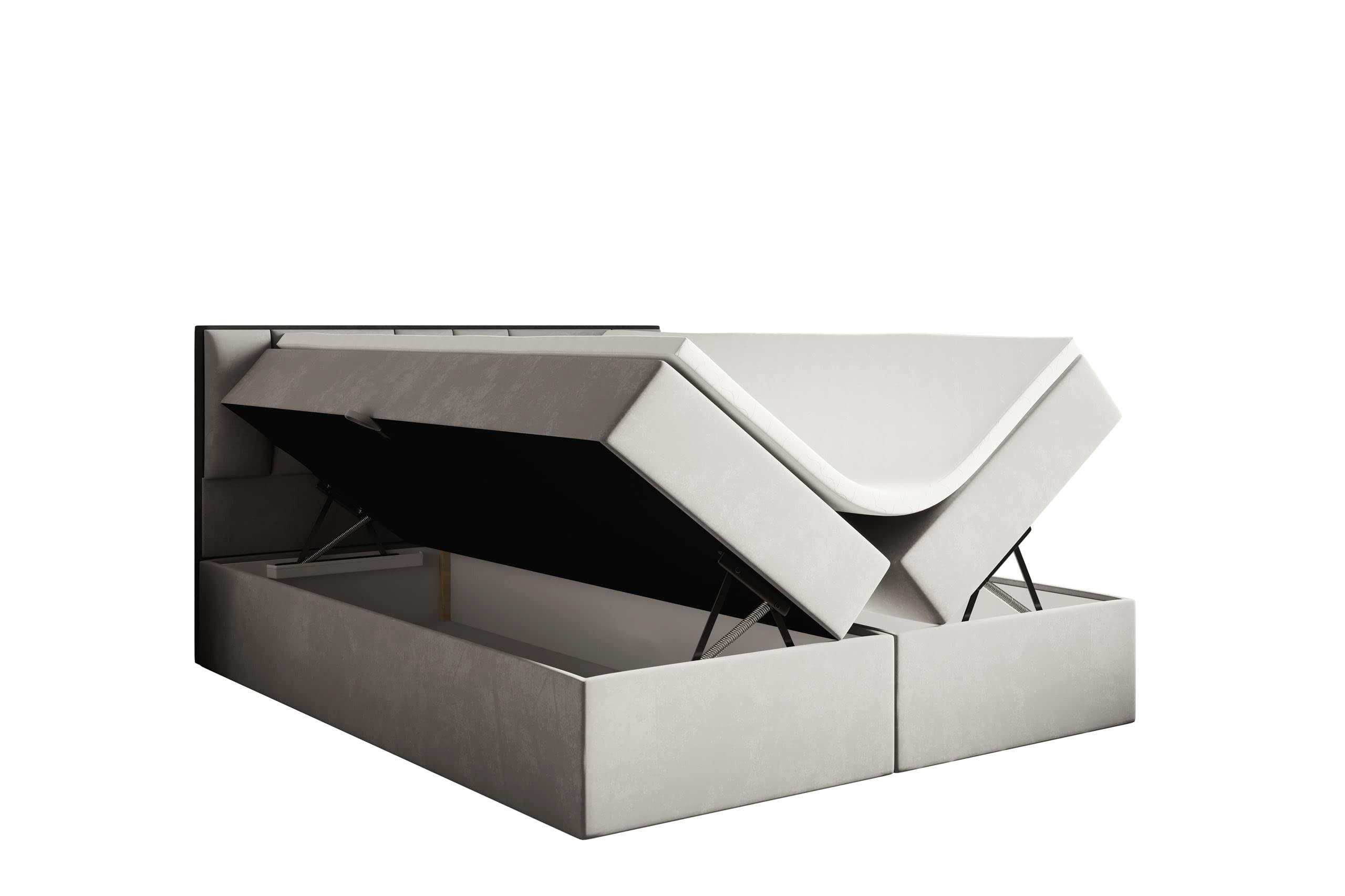 BOXBETT 160 x 200 cm mit H3 Taschenmatratze TRAPANI, Topper 5 cm und Bettkasten, Grau - Grau, Holz/Textil (160/200cm) - Trada
