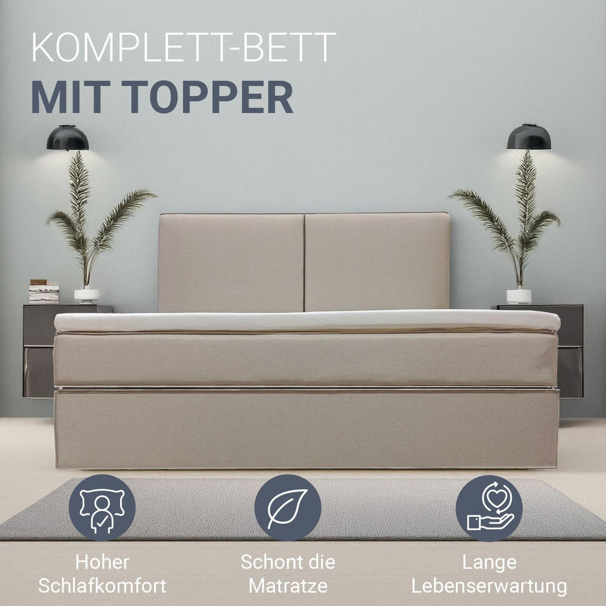 BOXBETT Detroit 180x200 cm Stoff Beige - Beige, Textil (180/200cm) - Juskys