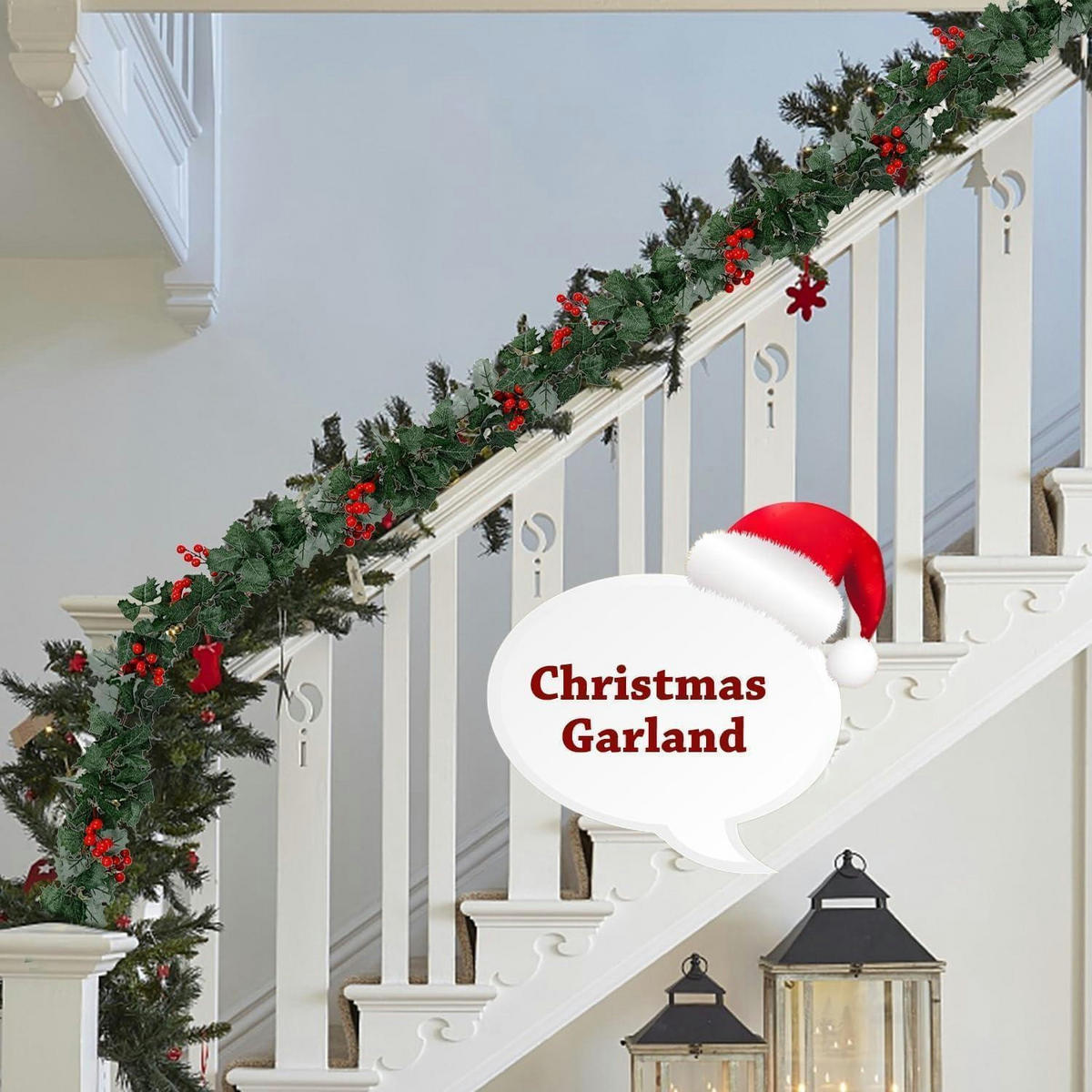 WEIHNACHTS-GIRLANDE 2 Meter mit roten Beeren und Stechpalmenblättern - Multicolor, Kunststoff (200cm)