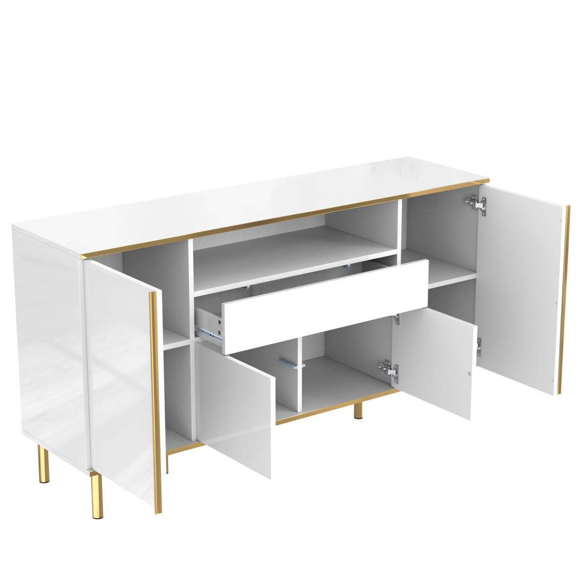 SIDEBOARD 150/40/80 cm in Weiß Hochglanz mit 4 Türen, Schublade & LED-Beleuchtung - Weiß, Holzwerkstoff (150/80/40cm) - BEAOK