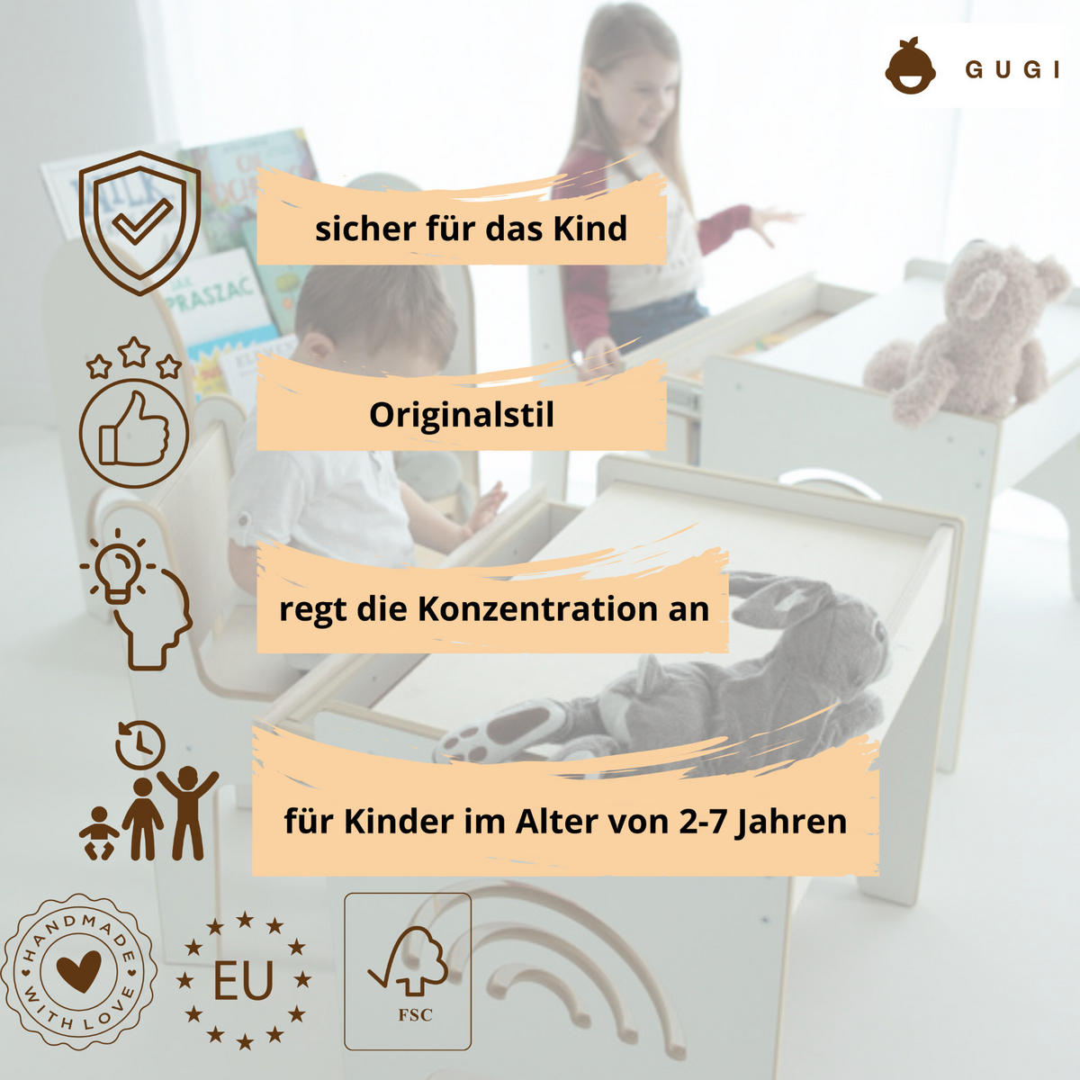 SCHREIBTISCH Montessori 45/52/66 - Weiß, Holzwerkstoff (45/52/66cm) - RAUMHIRSCH FURNITURE