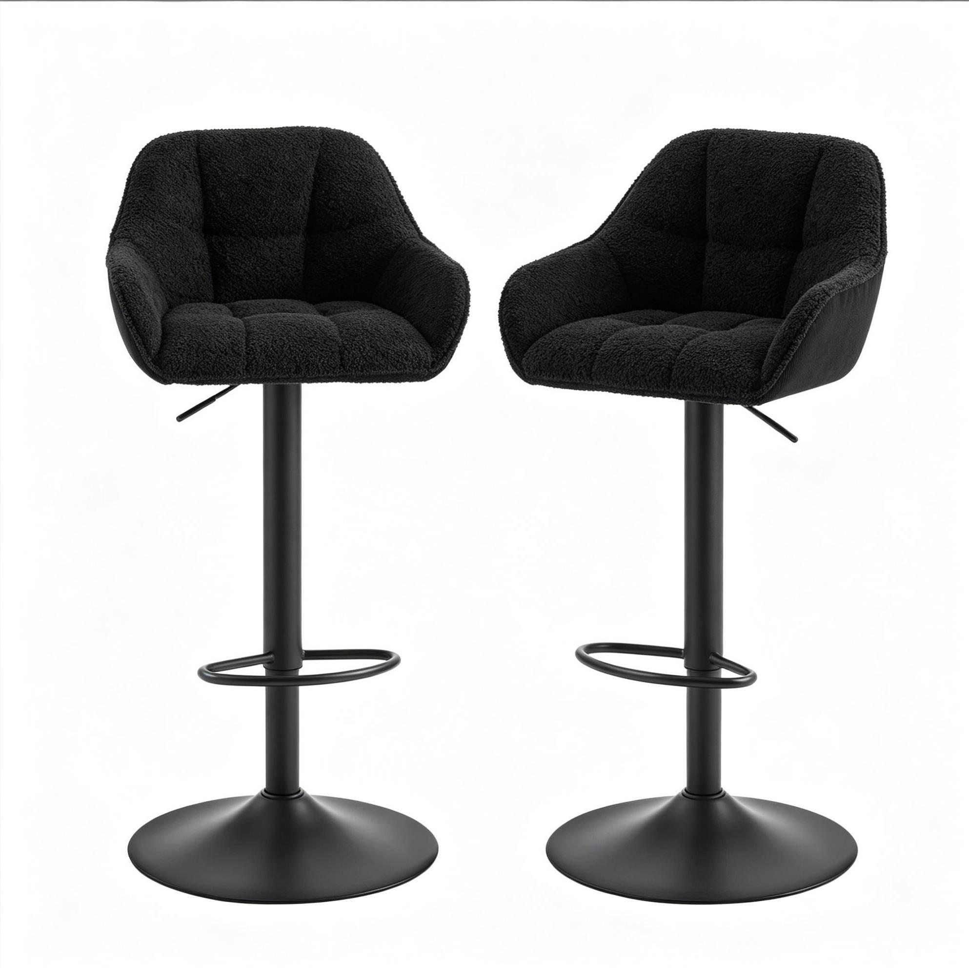 BARHOCKER 2er-Set, höhenverstellbar und 360° drehbar, Schwarz - Schwarz, Metall (52/109/50cm) - MIVRAY