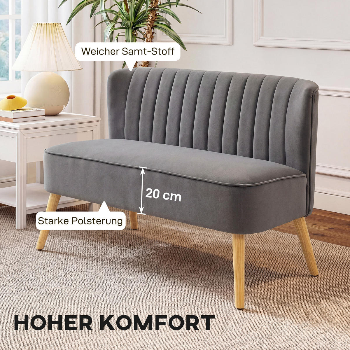 SOFA Polyester Dunkelgrau - Dunkelgrau, Holz/Textil (56.5/77/117cm) - HOMCOM