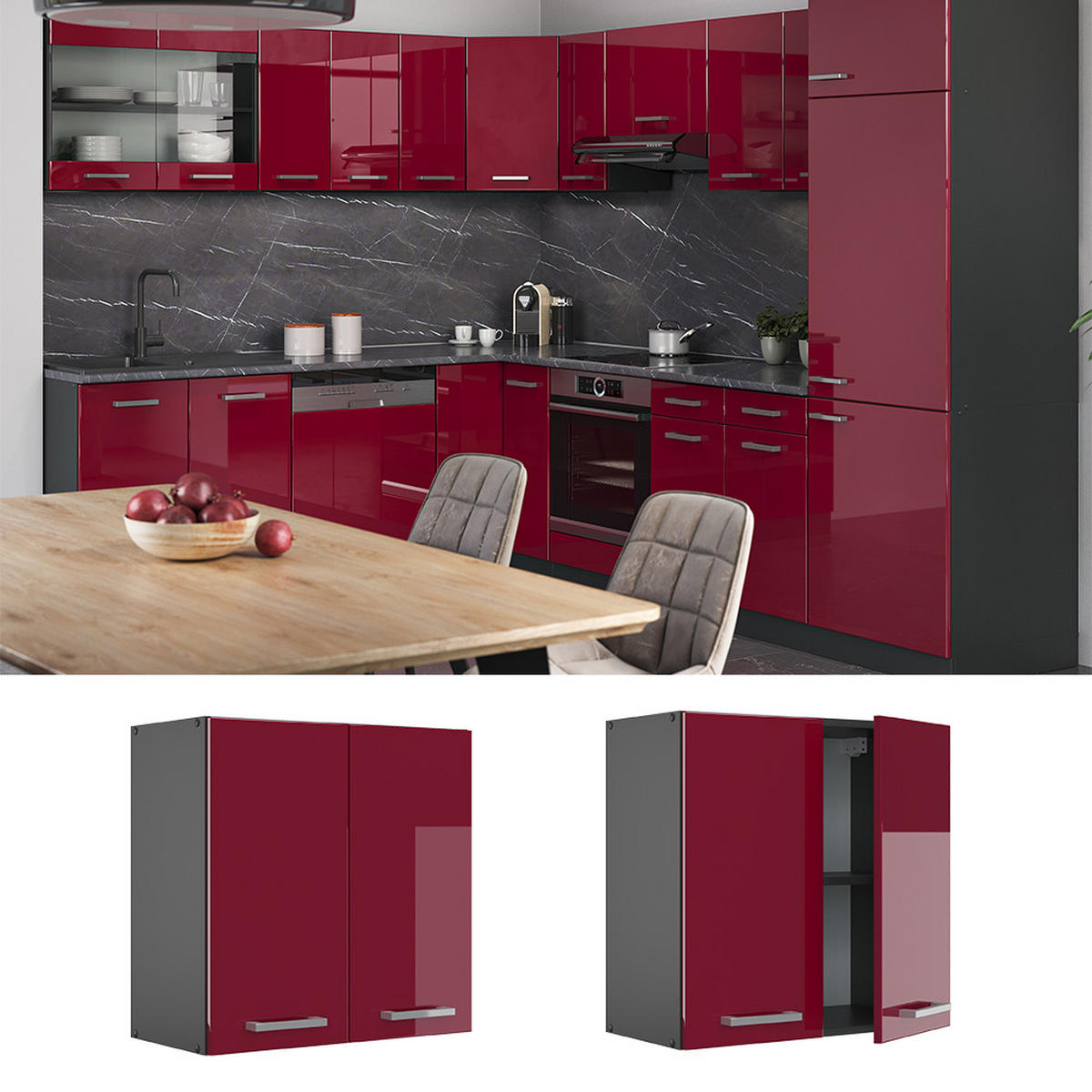 HÄNGESCHRANK R-Line Rot Hochglanz 60 cm - Anthrazit/Rot, Holzwerkstoff (60/60/31cm) - Vicco