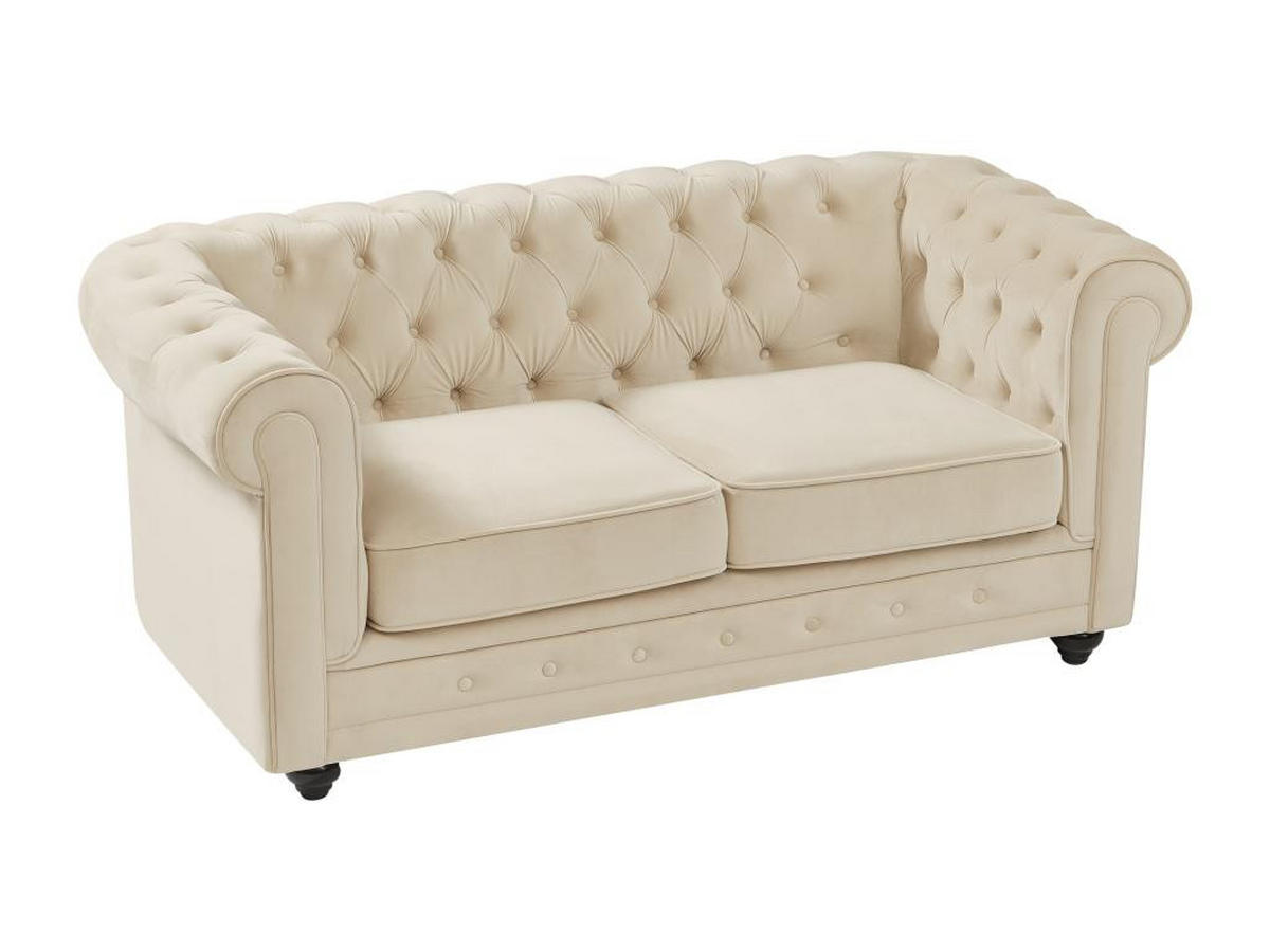 SOFA 3-Sitzer & 2-Sitzer - Samt - Beige - CHESTERFIELD - Beige, Textil (88/72/205cm) - Vente-Unique